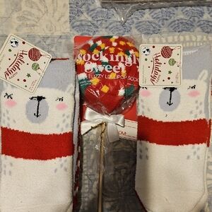 Holiday Bear Socks - Red and White